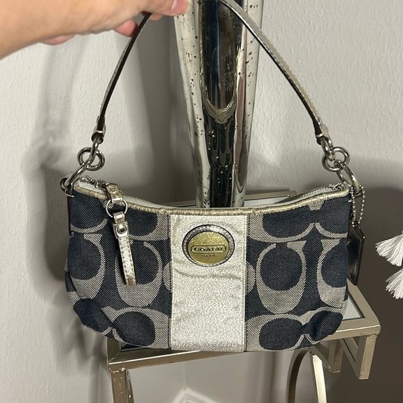 Coach Blue/Grey signature stripe canvas shoulder bag - Picture 1 of 10